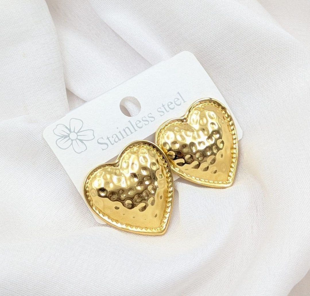Premium Hammered Heart Shape Gold Earrings for Women