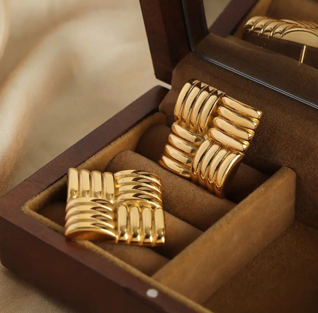 Premium Gold Plated Textured Square Earrings for Women