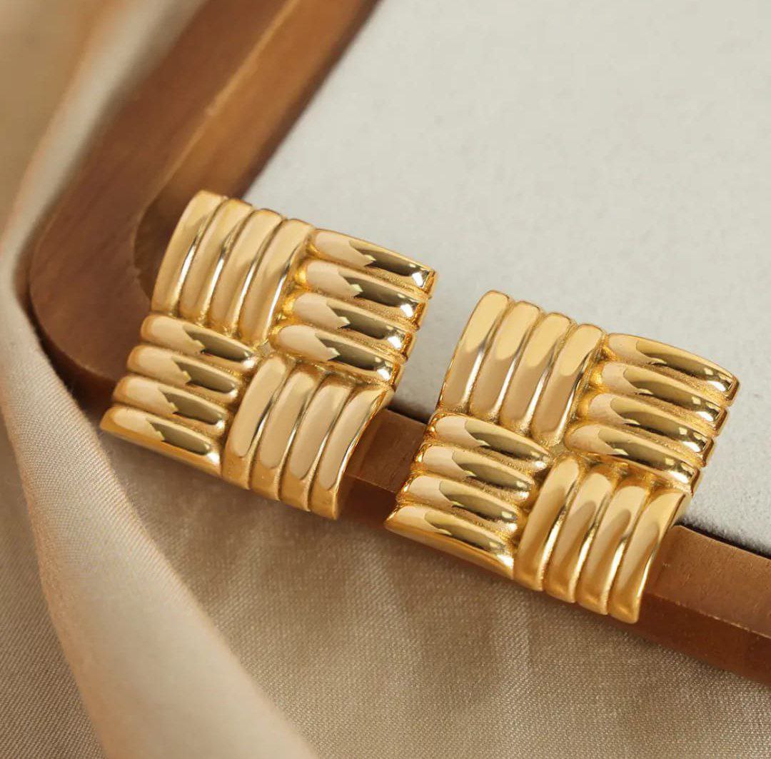 Premium Gold Plated Textured Square Earrings for Women
