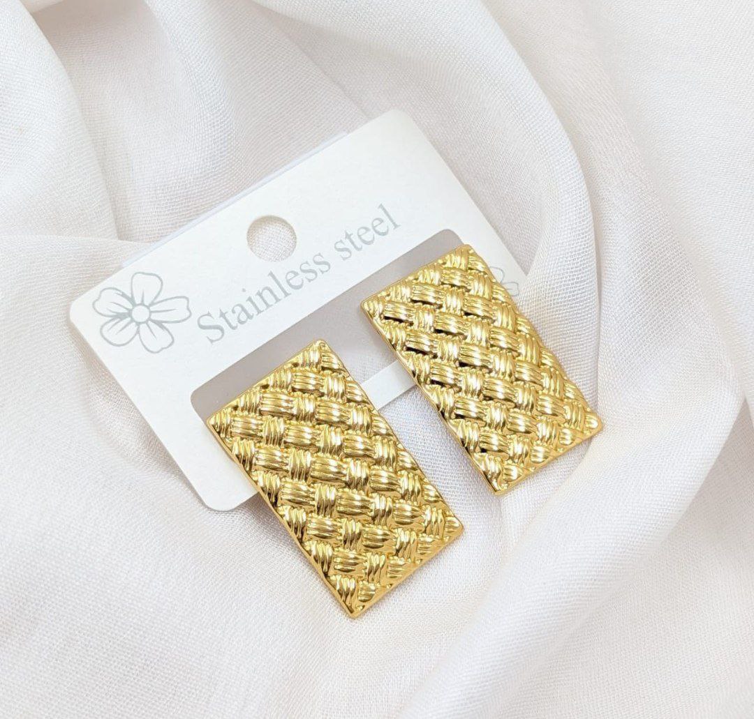 Premium Gold Plated Textured Rectangle Earrings for Women