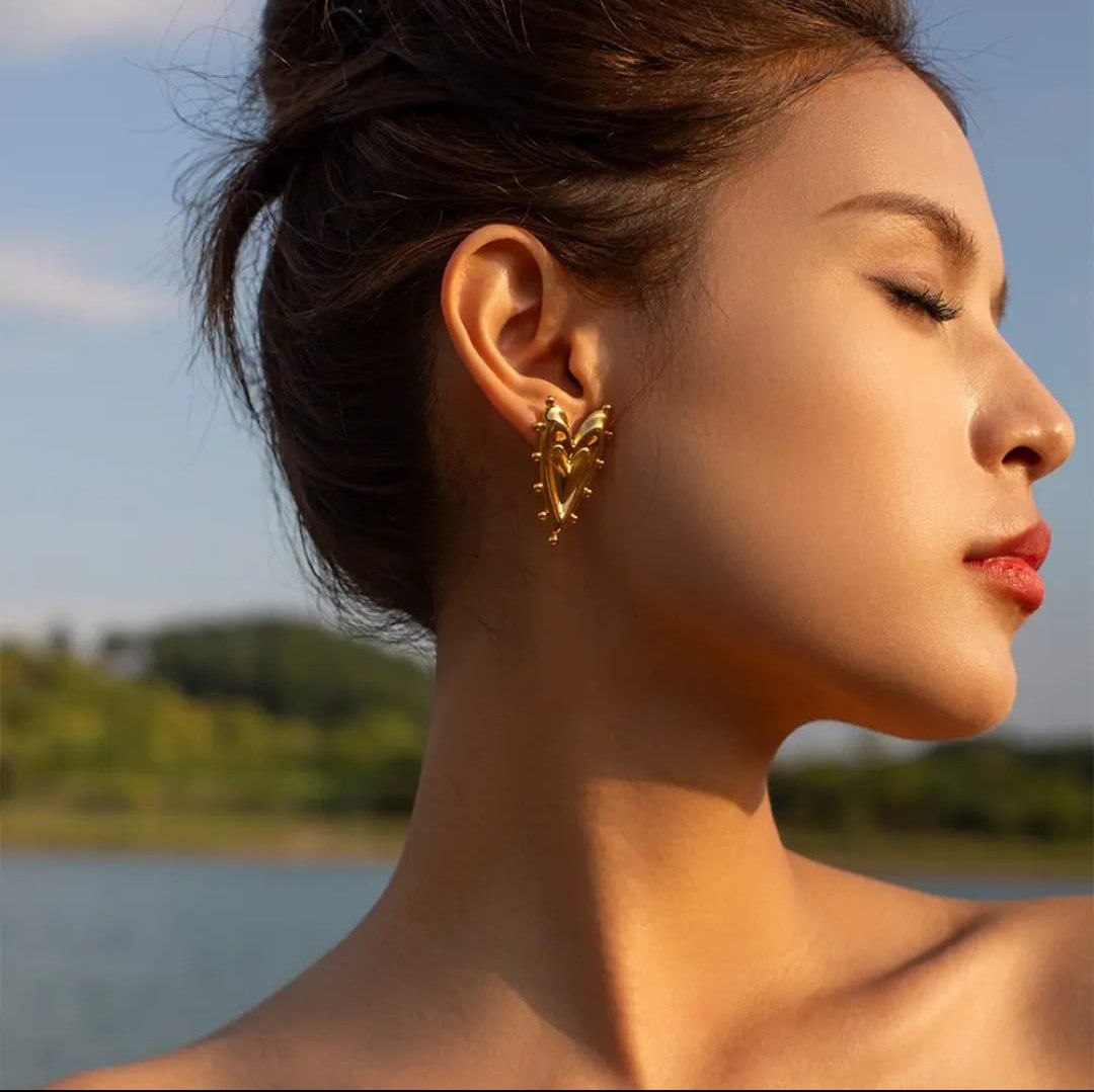 Premium Anti-Tarnish Glossy Heart Gold Earrings