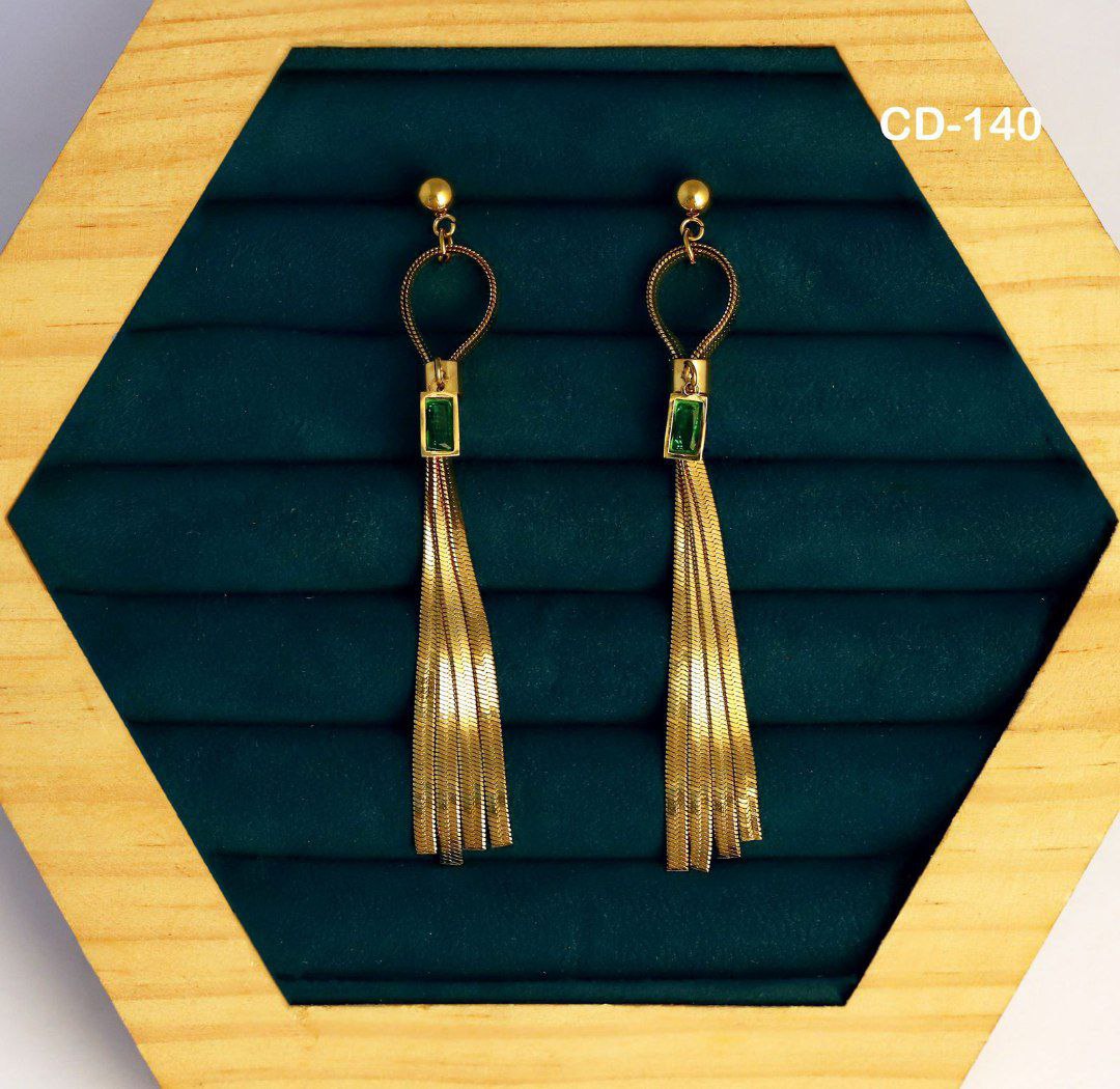 Anti-Tarnish Elegant Green Stone Tassel Earrings