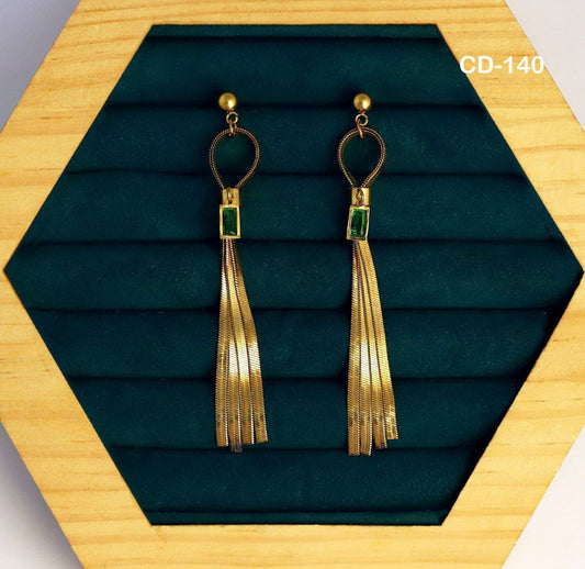 Anti-Tarnish Elegant Green Stone Tassel Earrings