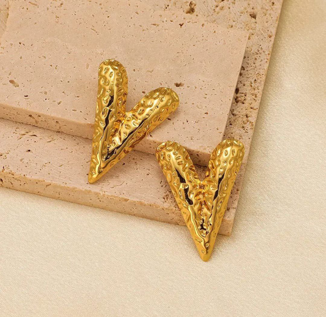 Anti-Tarnish Golden Hammered Heart Earrings