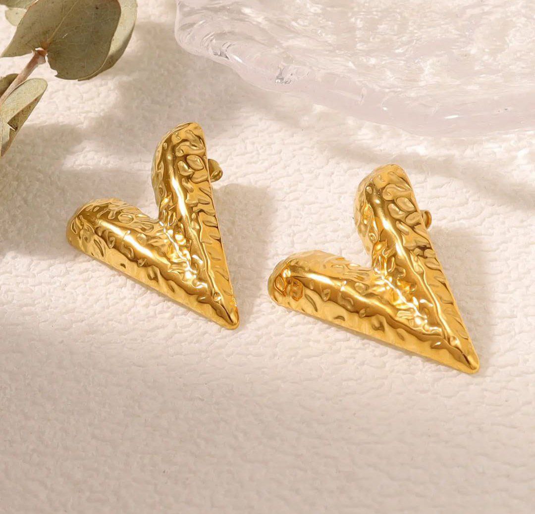 Anti-Tarnish Golden Hammered Heart Earrings