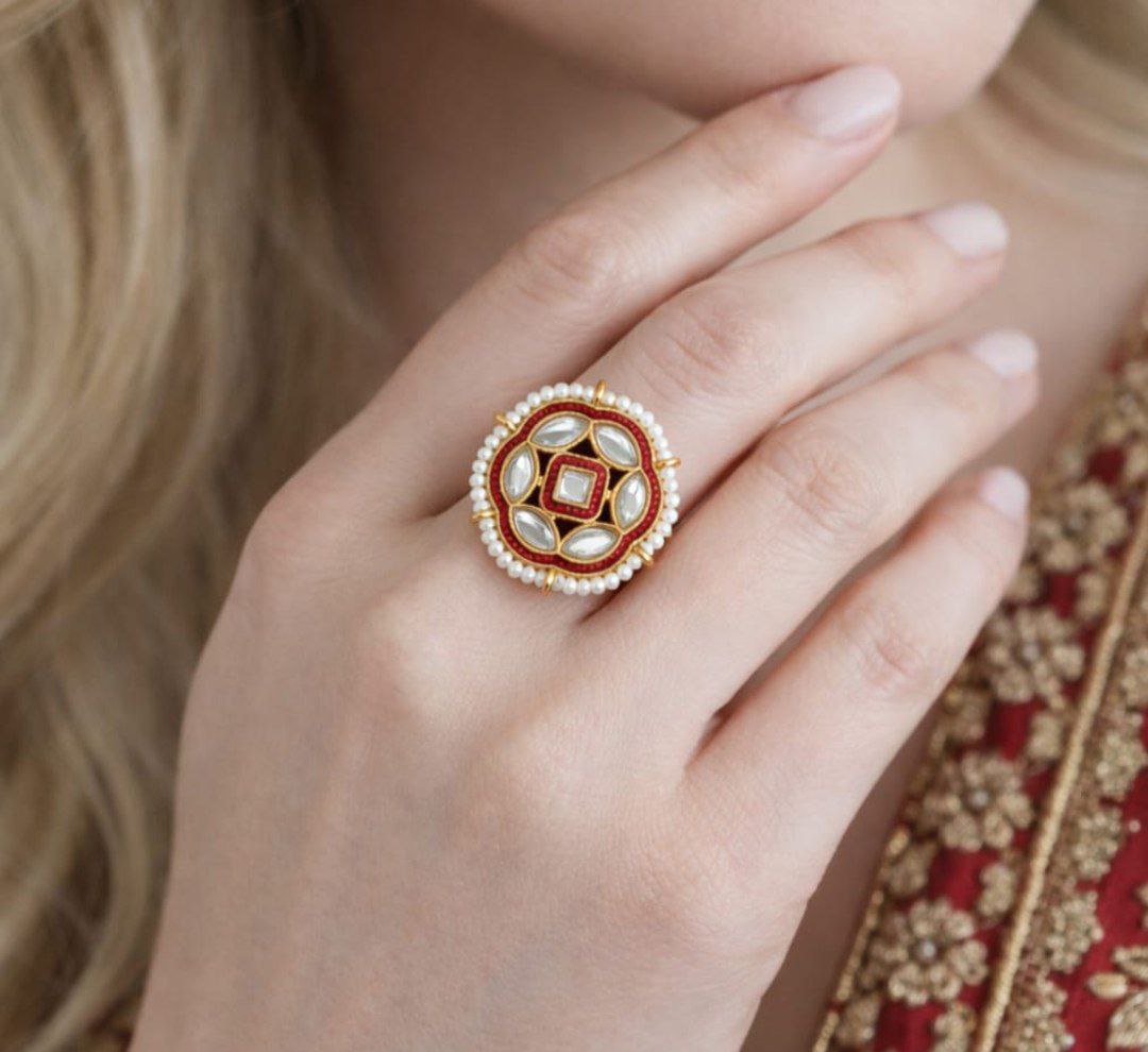 Pearl Kundan Statement Ring