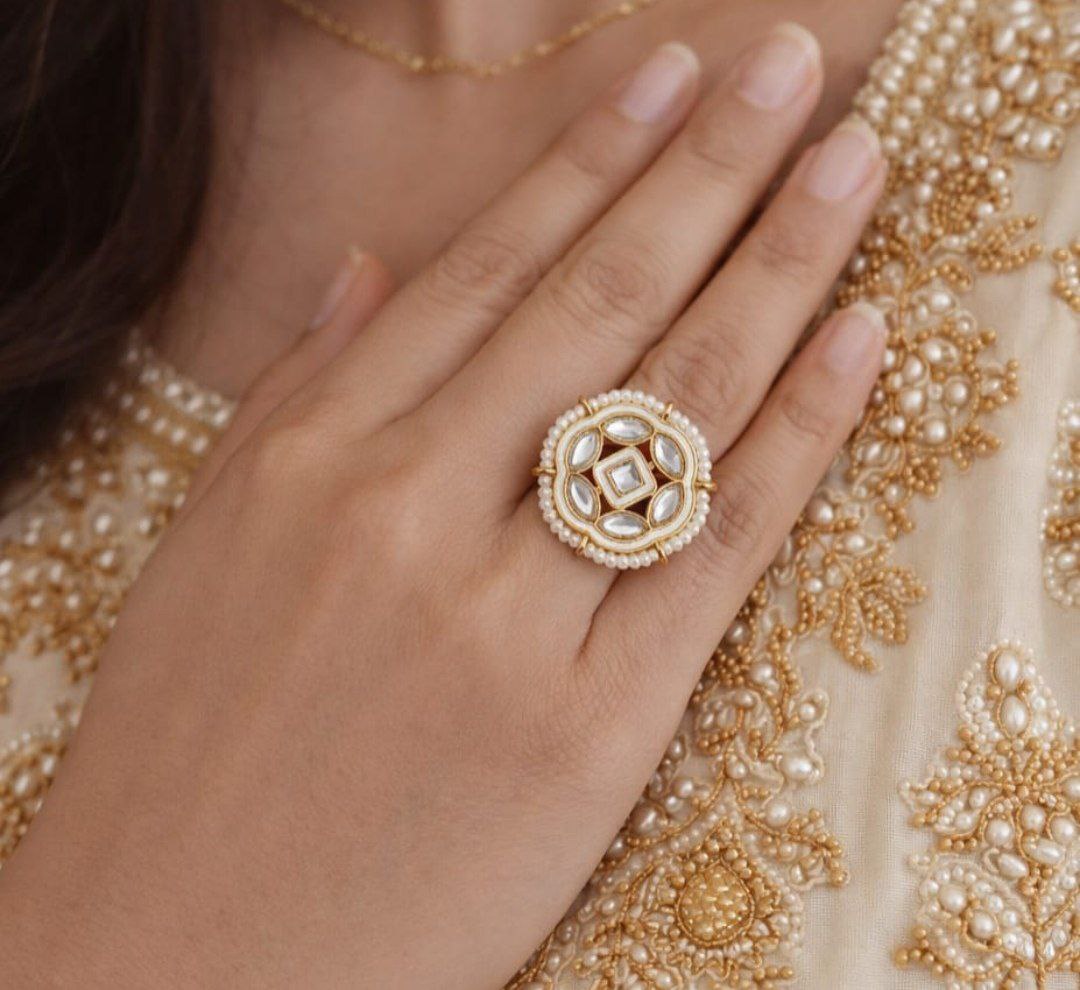 Pearl Kundan Statement Ring