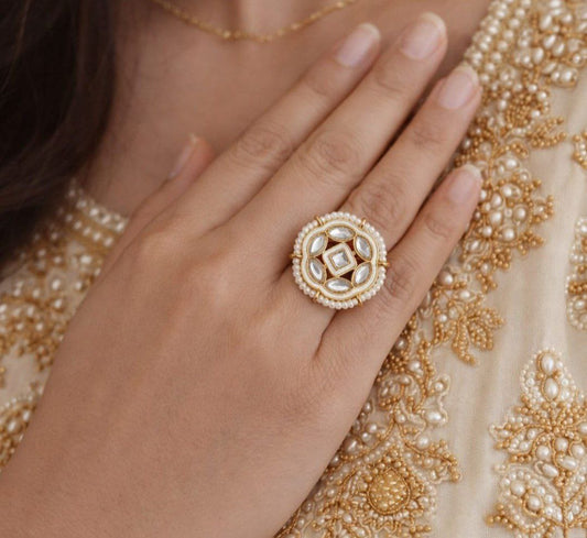 Pearl Kundan Statement Ring