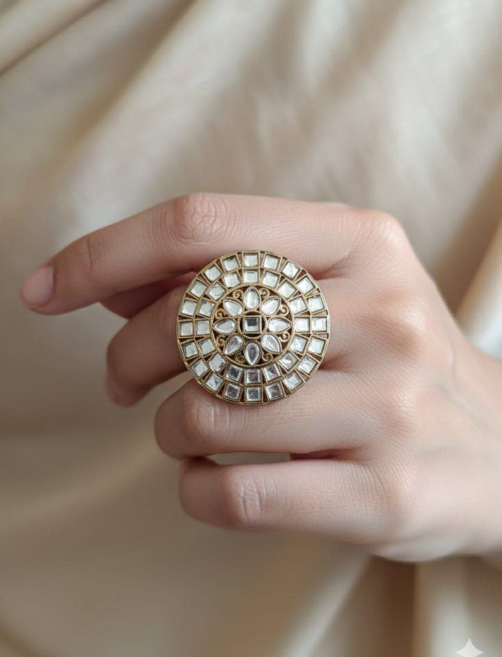 Vintage Floral Kundan Ring