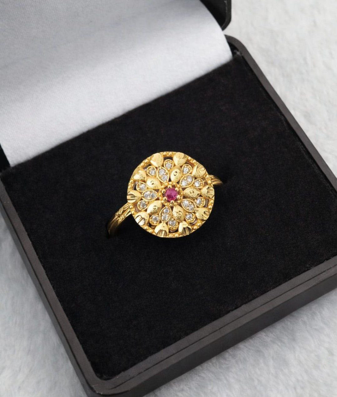 Brass Ruby Floral Ring