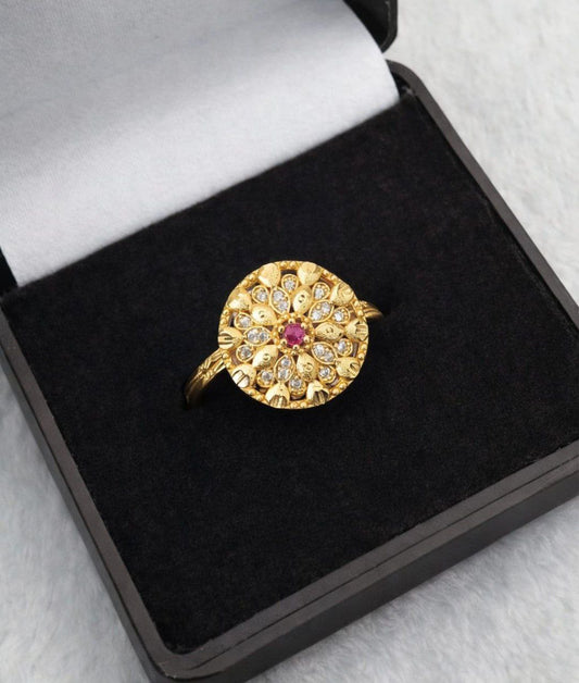 Brass Ruby Floral Ring