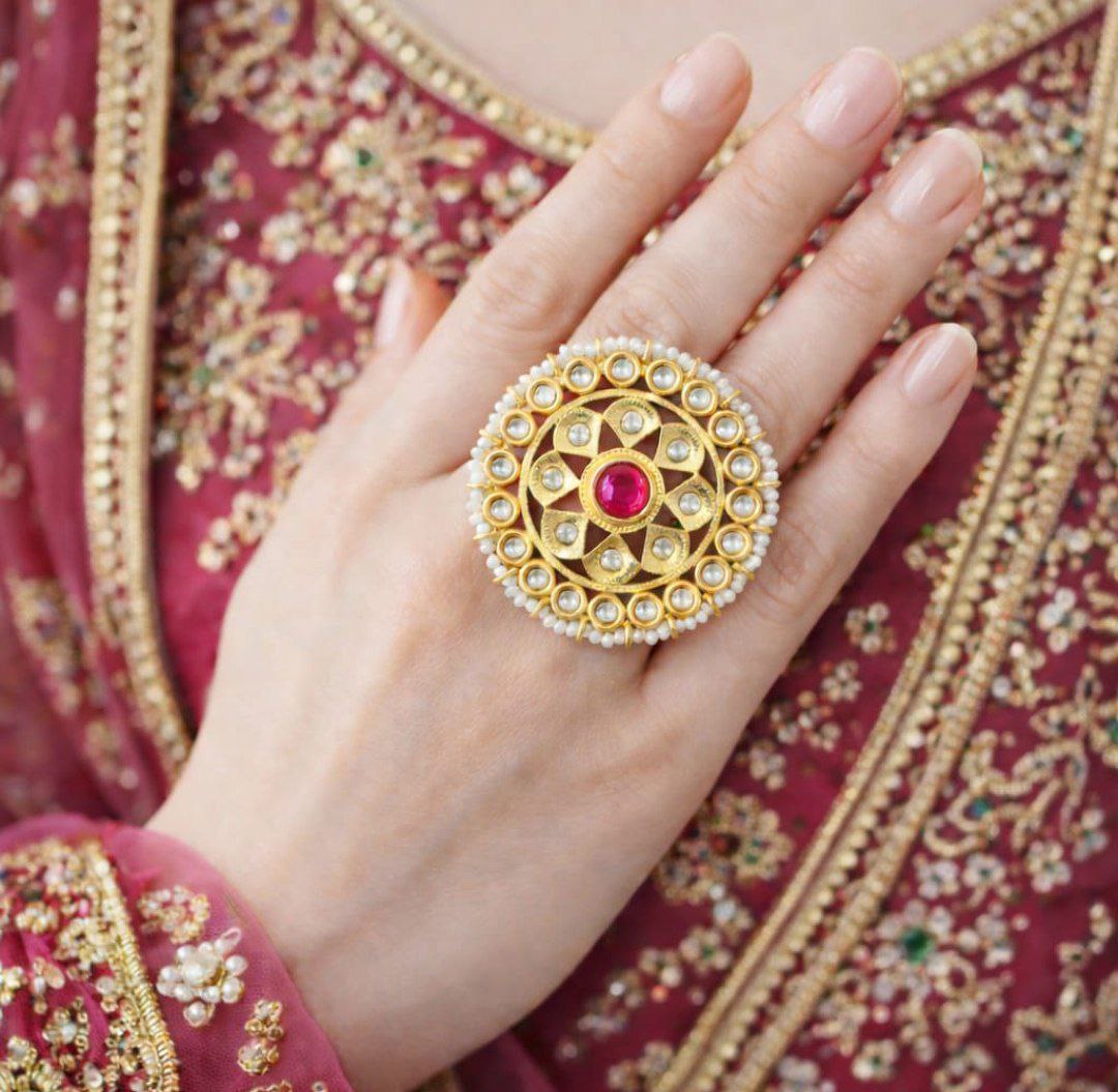 Royal Kundan Pearl Statement Floral Adjustable Ring
