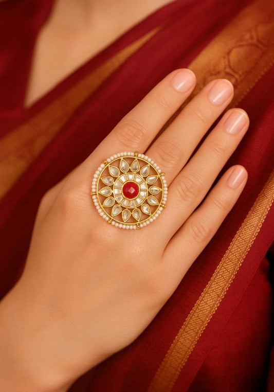 Pearl Sunburst Kundan Statement Ring
