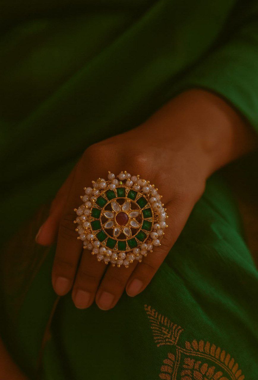Royal Kundan Pearl Statement Ring Collection – Adjustable Floral Rings