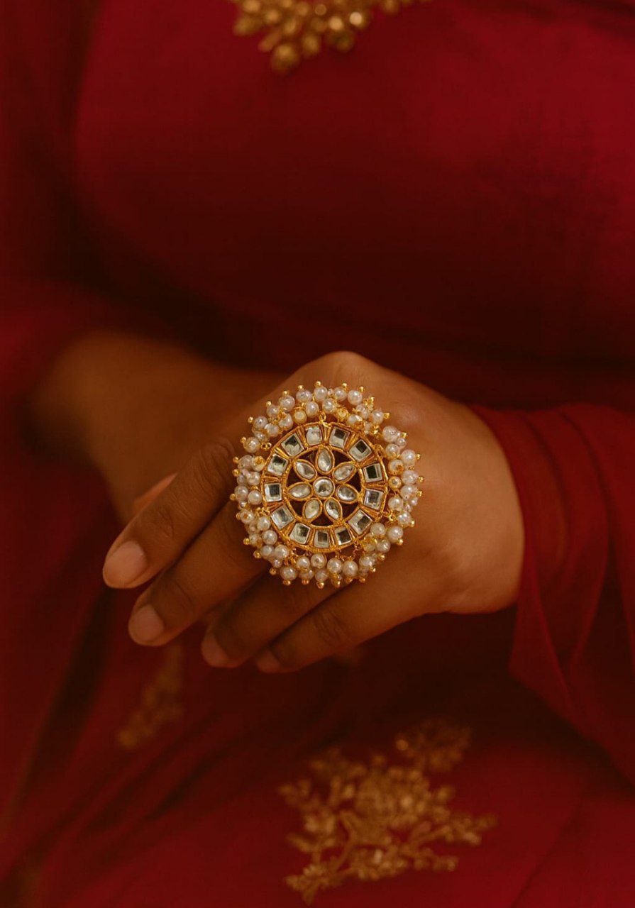 Royal Kundan Pearl Statement Ring Collection – Adjustable Floral Rings