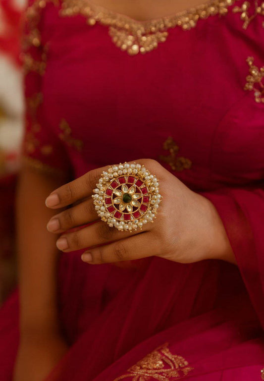 Royal Kundan Pearl Statement Ring Collection – Adjustable Floral Rings