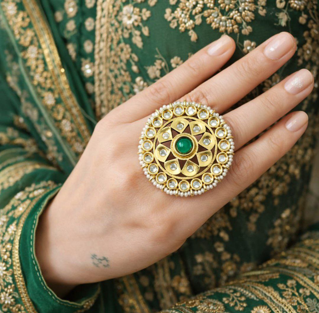Royal Kundan Pearl Statement Floral Adjustable Ring