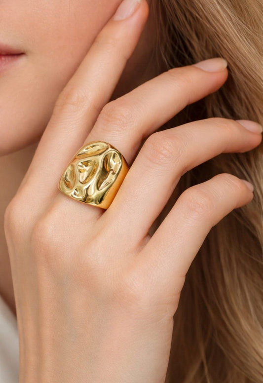 Gold Melted Texture Statement Ring