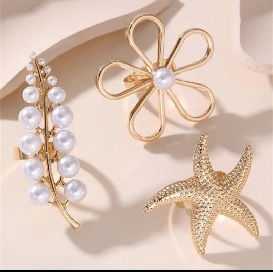 Ocean Bloom Statement Ring Set