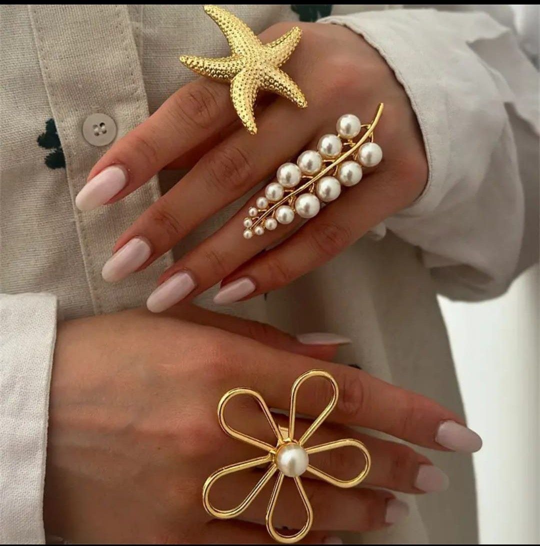 Ocean Bloom Statement Ring Set