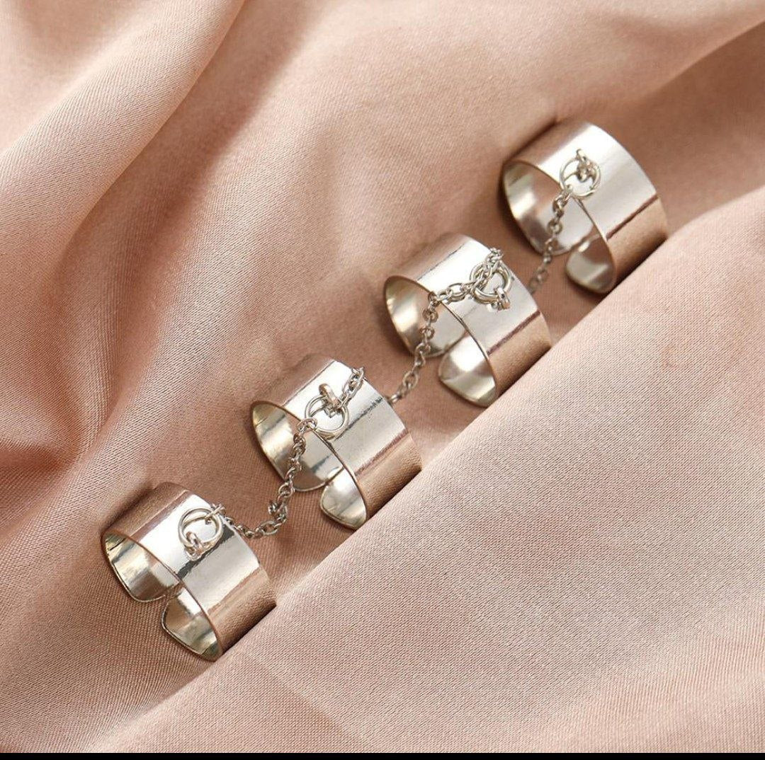 Silver Chain Link Multi Ring Set