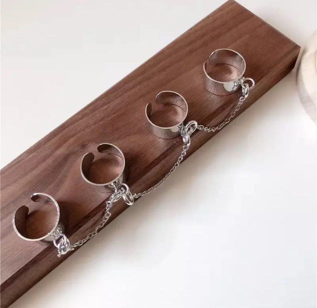 Silver Chain Link Multi Ring Set