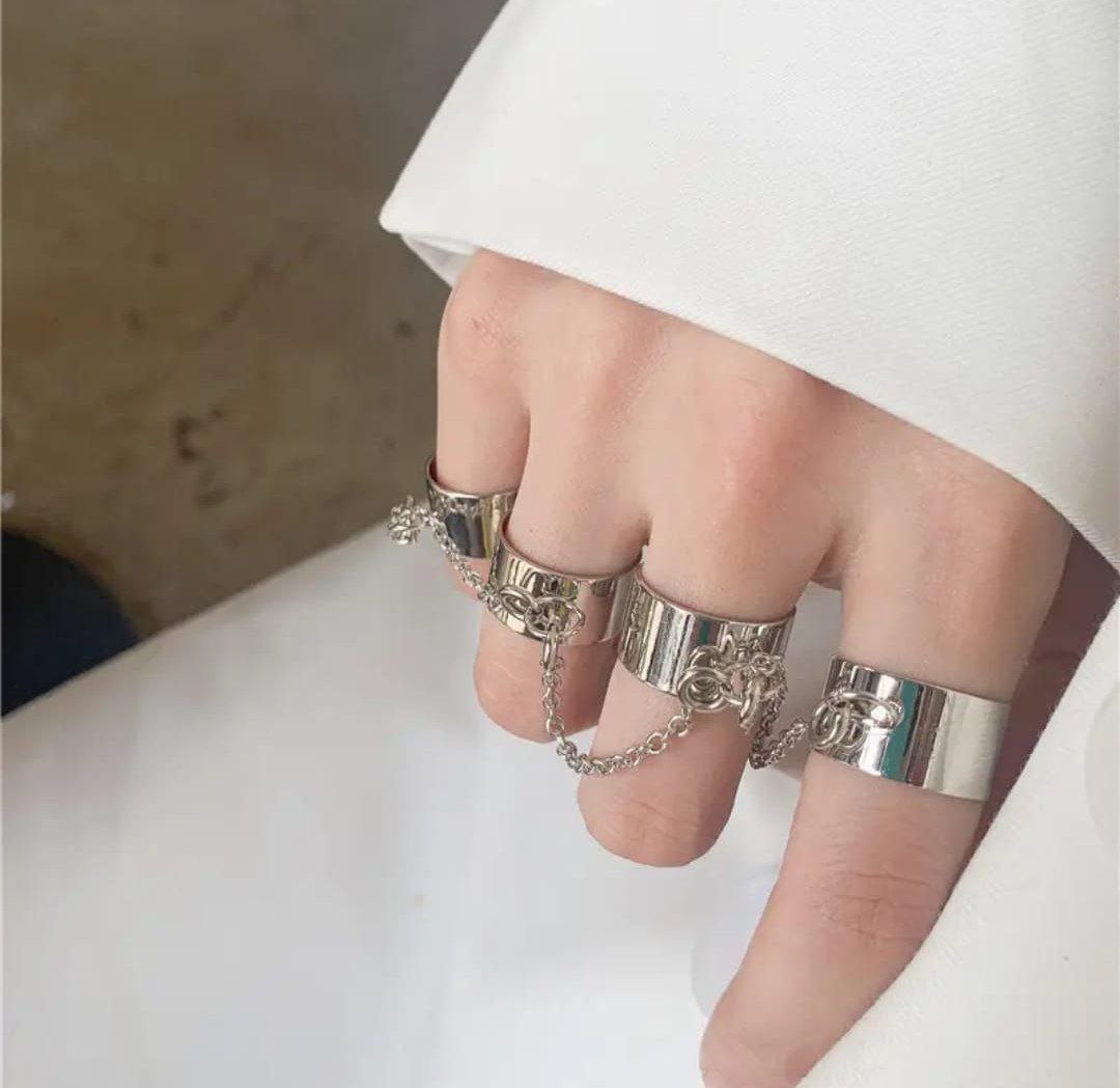 Silver Chain Link Multi Ring Set