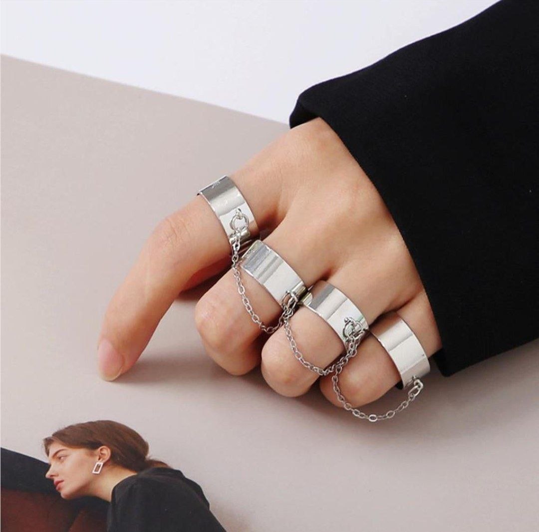 Silver Chain Link Multi Ring Set