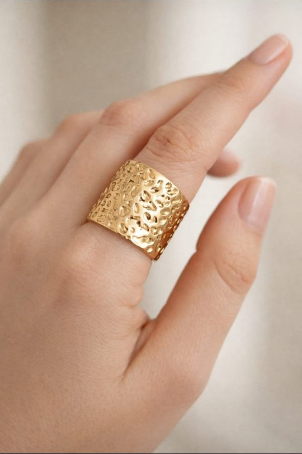 Golden Textured Wide Statement Ring