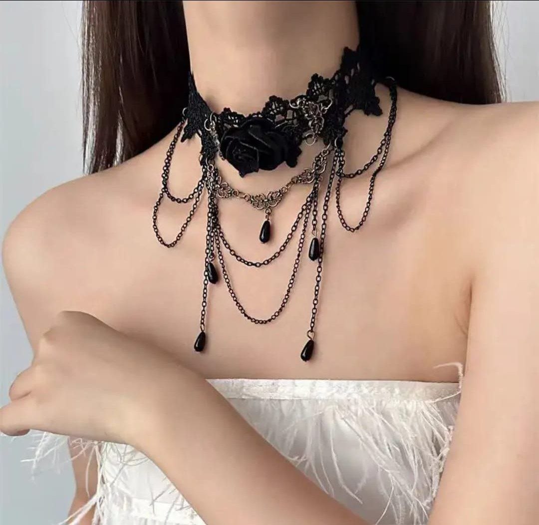 Black Rose Gothic Choker Necklace