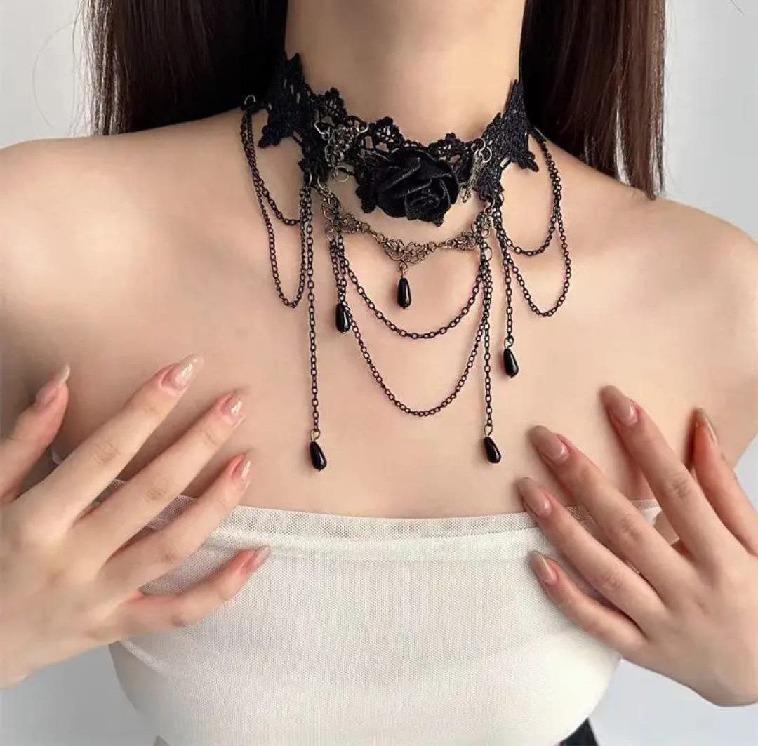 Black Rose Gothic Choker Necklace
