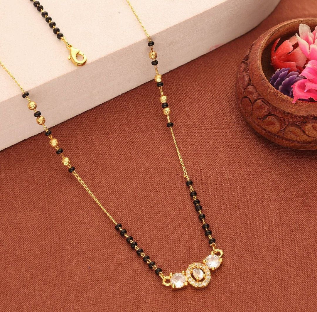 Triple Stone Charm Mangalsutra Necklace