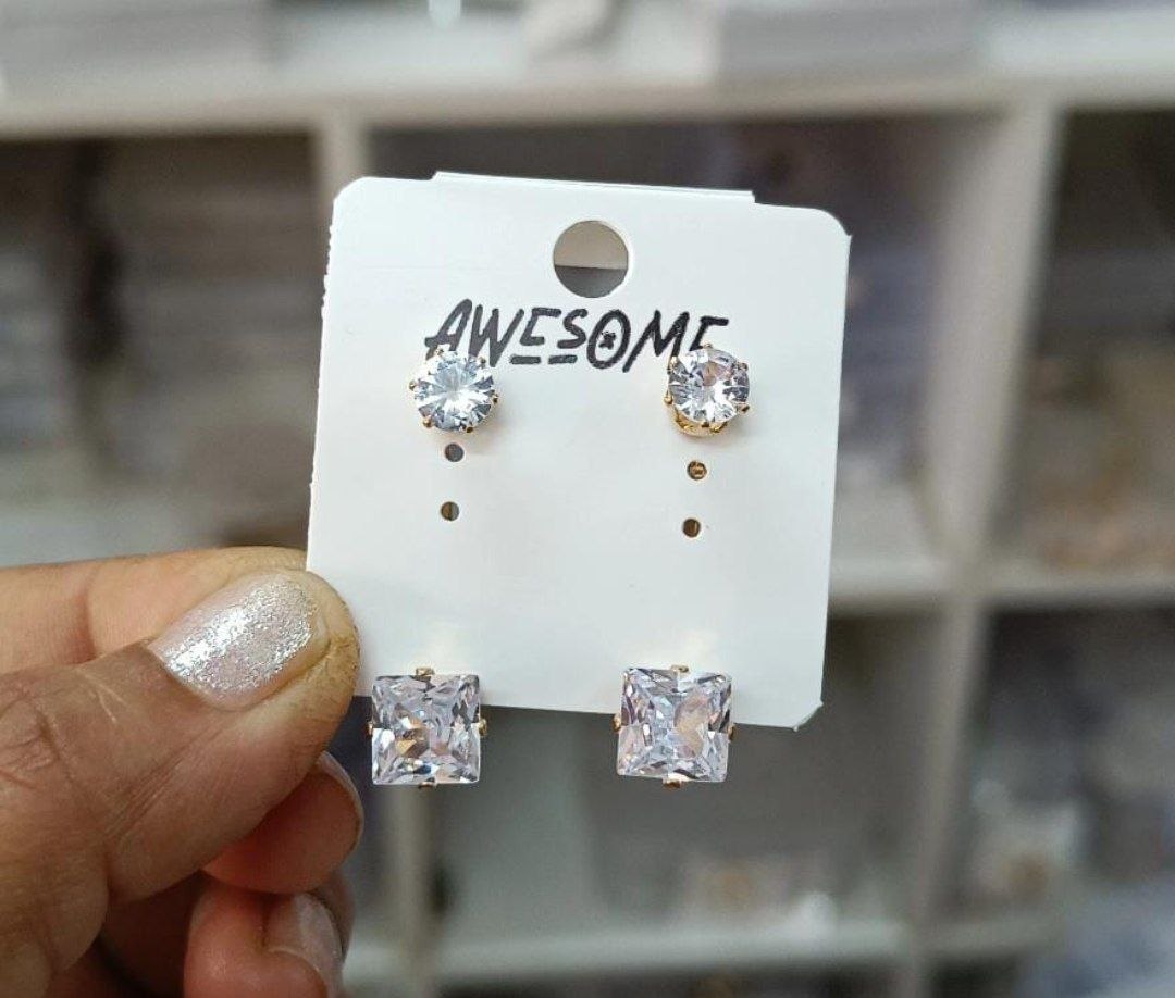 Korean Princess Square Cut Diamond Look Stud Earring
