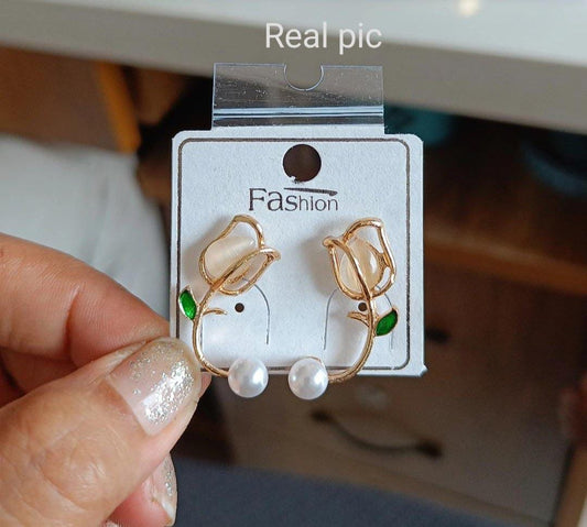 Rose Pearl Floral Stud Earrings