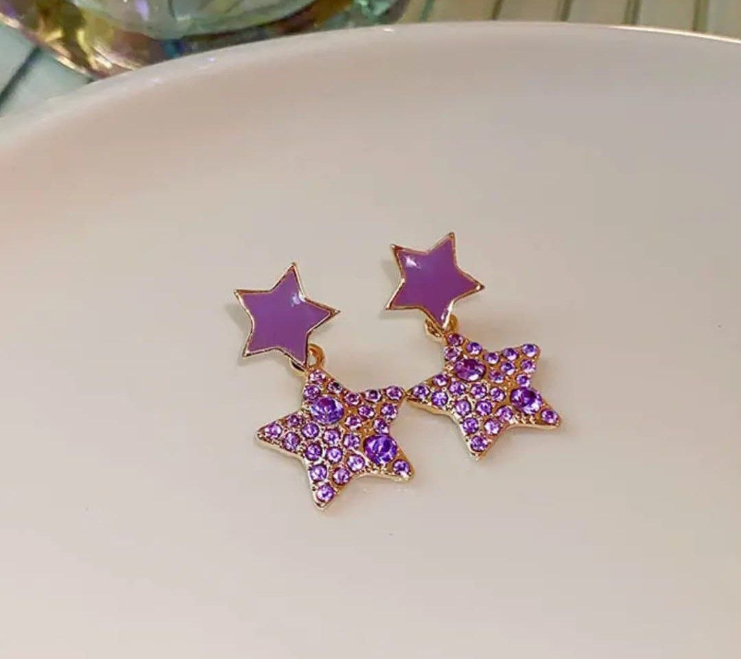 Purple Star Drop Earrings