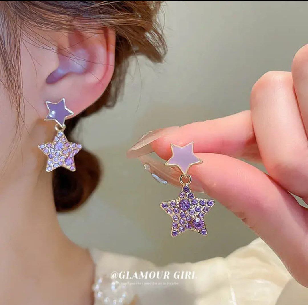 Purple Star Drop Earrings