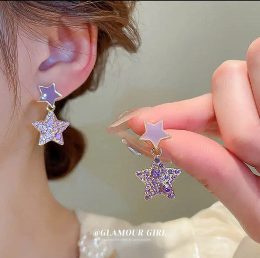 Purple Star Drop Earrings
