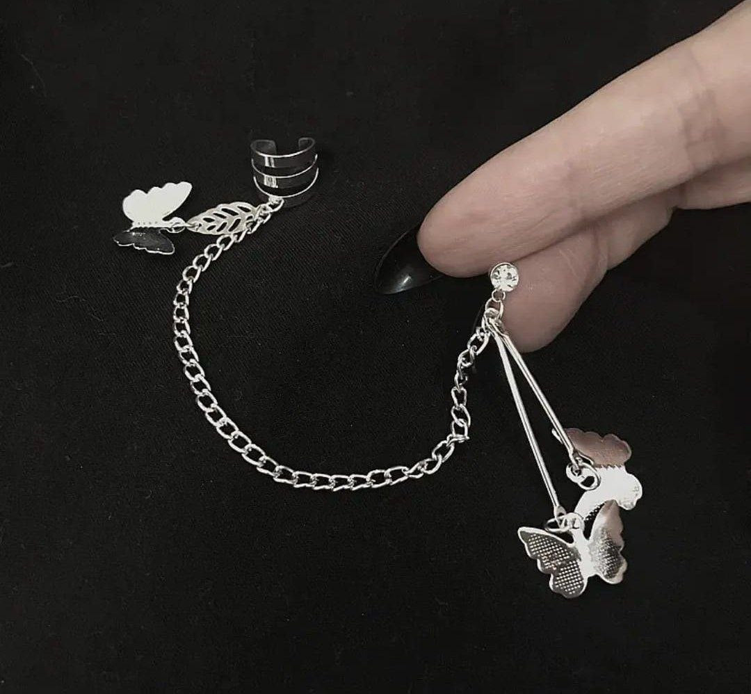 Butterfly Chain One side Ear Cuff Earrings – Korean Style