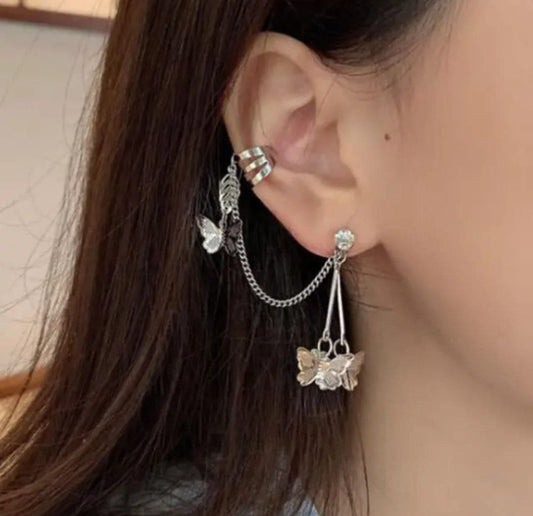 Butterfly Chain One side Ear Cuff Earrings – Korean Style