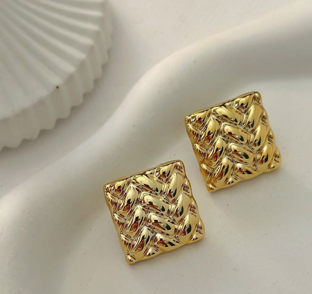 Premium Textured Square Stud Earrings – Gold & Silver