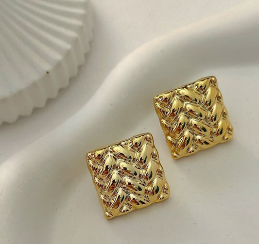 Premium Textured Square Stud Earrings – Gold & Silver