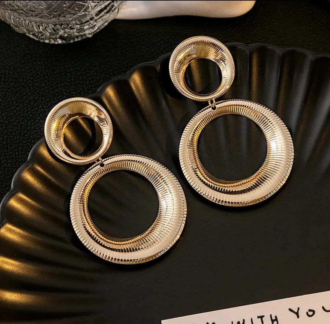 Golden Double Hoop Statement Earrings