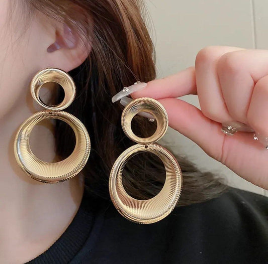 Golden Double Hoop Statement Earrings