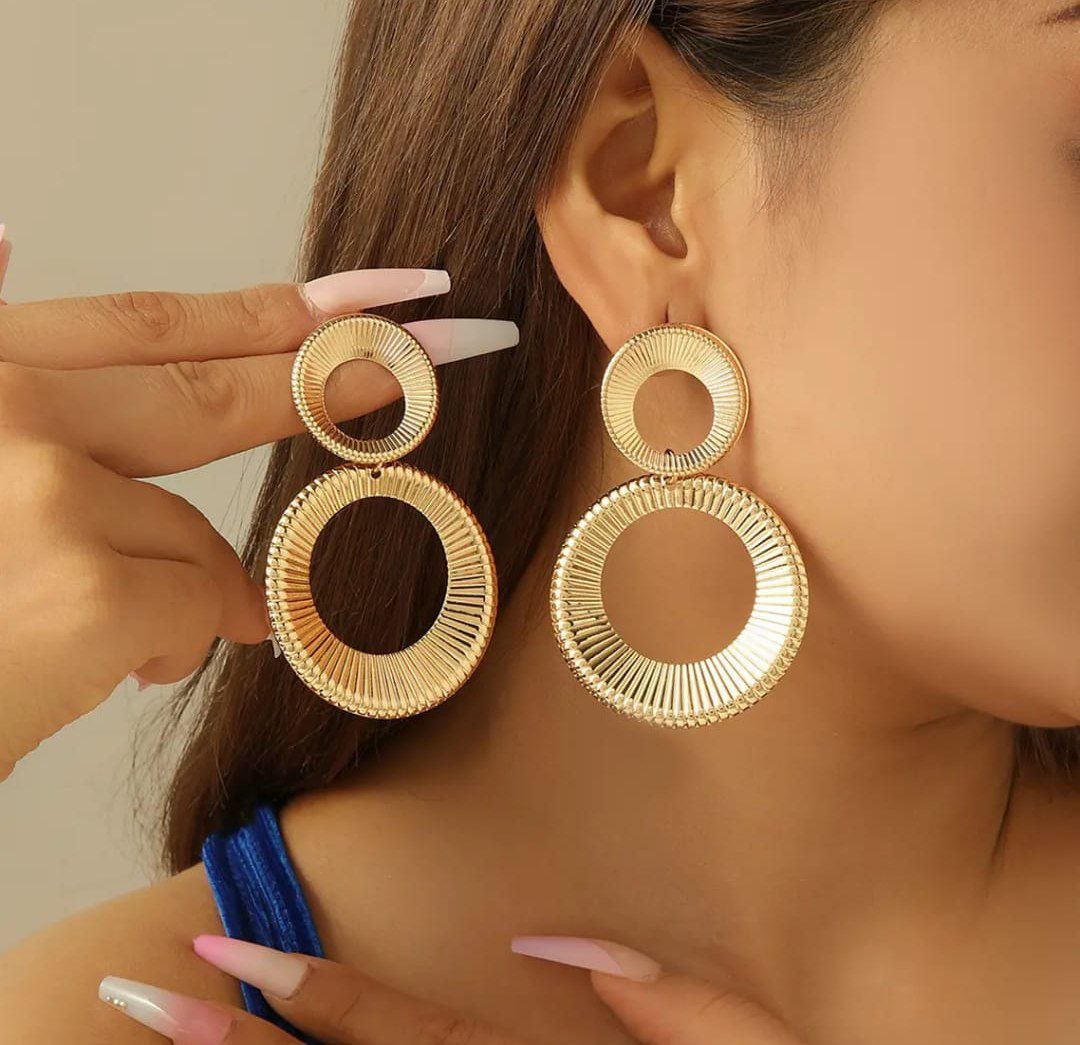 Golden Double Hoop Statement Earrings