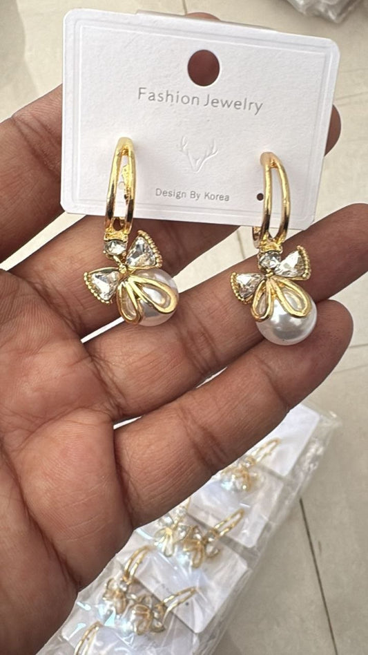 Pearl Bow Hoop Earrings – Korean Style