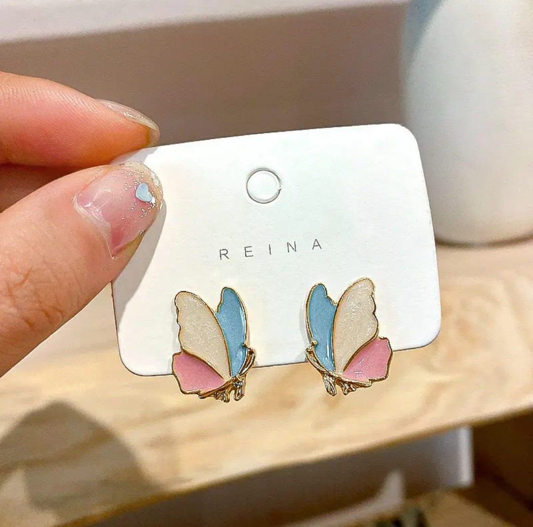Pastel Butterfly Stud Earrings – Korean Style