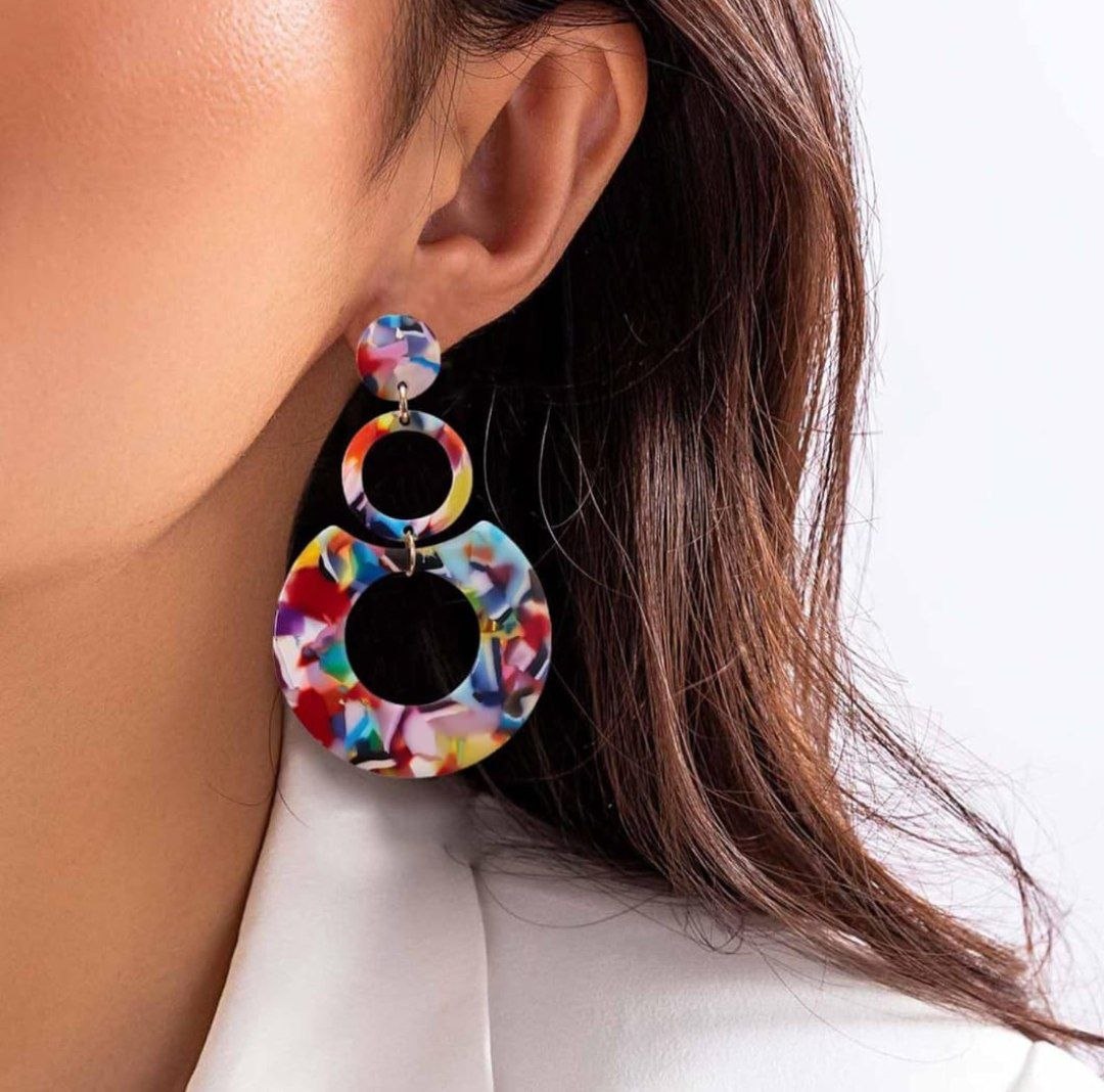 Korean Style Multicolor Acrylic Drop Earrings – Geometric Statement Design