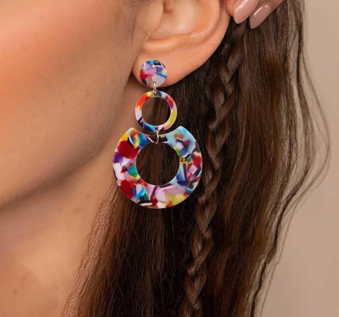 Korean Style Multicolor Acrylic Drop Earrings – Geometric Statement Design