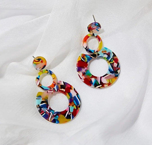 Korean Style Multicolor Acrylic Drop Earrings – Geometric Statement Design