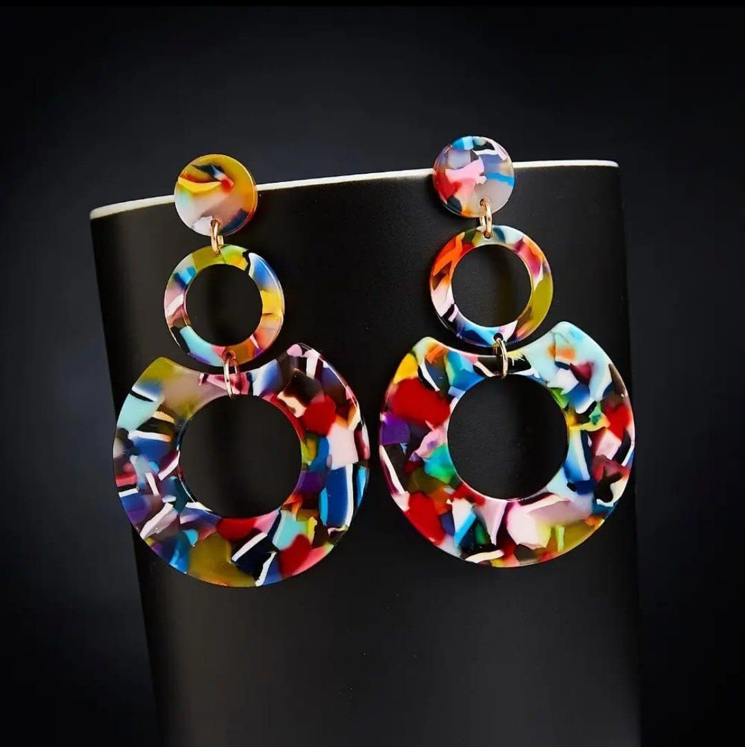 Korean Style Multicolor Acrylic Drop Earrings – Geometric Statement Design